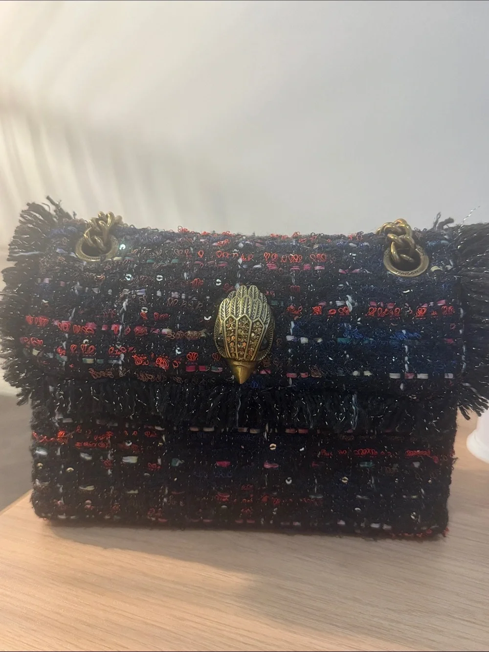 Kurt Geiger Chain Strap Tweed Shoulder Bag in Black Multi - Picture 2 of 5